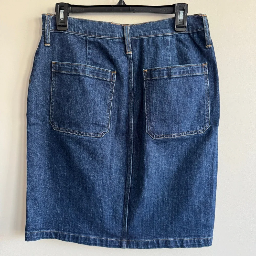 J. Crew Factory Dark Blue Button-Front Denim Skirt